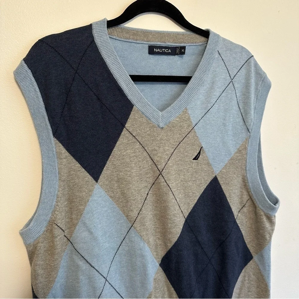 Nautica Diamond Blue And Gray Vest Sweater MEN'S XL